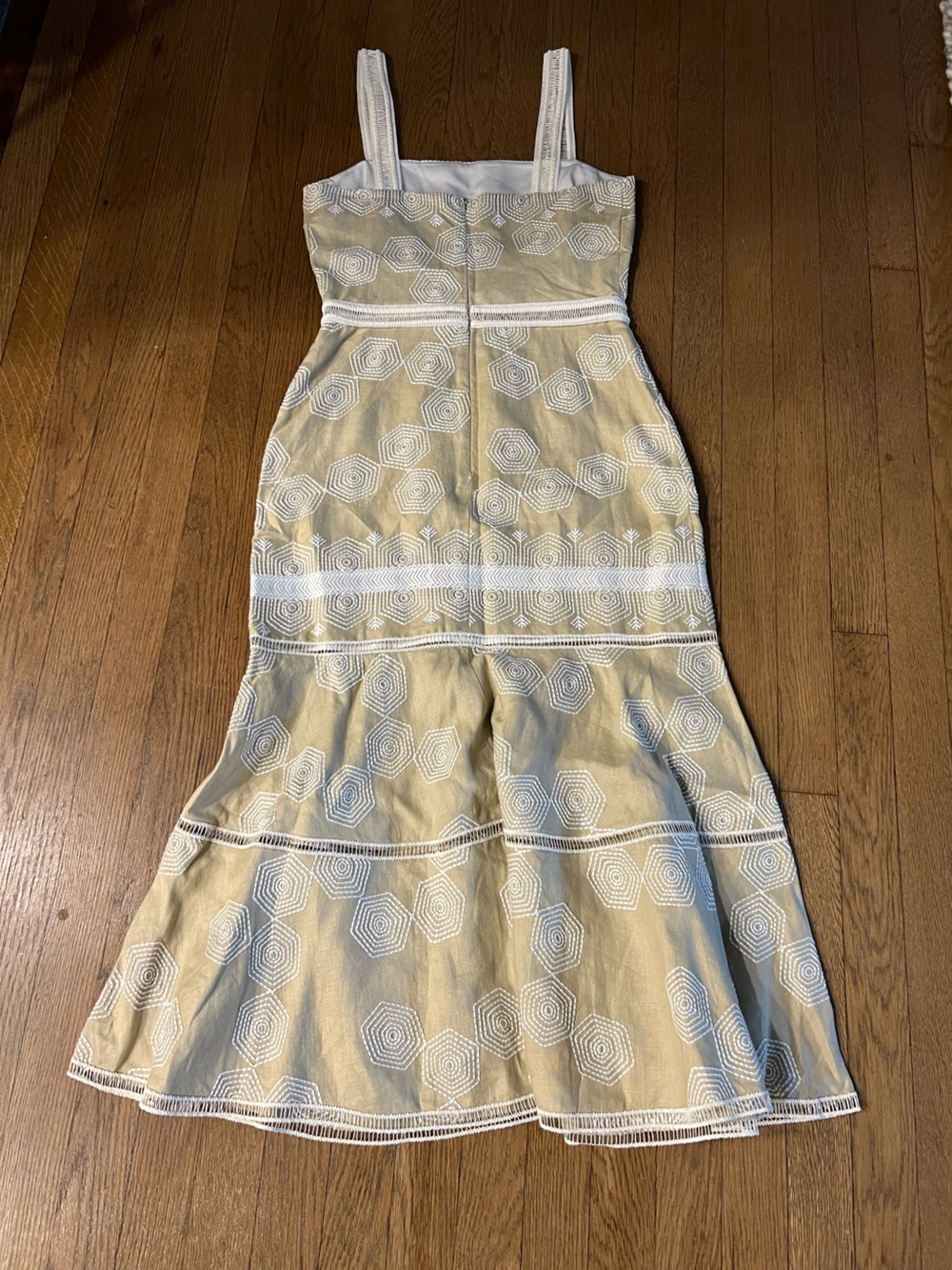 Alexis Delanna Ladder-stitch Mermaid Dress In Beige Embroidery Size Small - Picture 3 of 9
